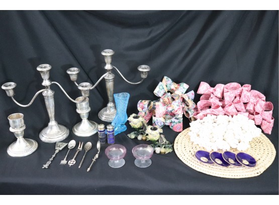 Eclectic Table Setting Assortment With Weighted Sterling Silver Candelabras & Candlesticks