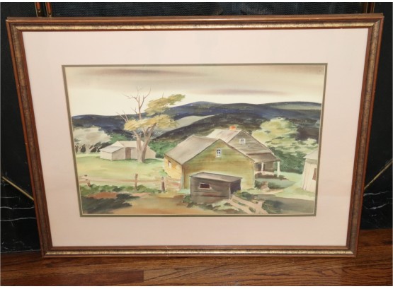 Vintage Watercolor In Gilded Antiqued Wood Frame