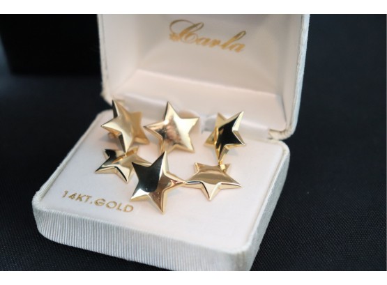 3 Pairs Of 14K Star Earring With Posts And Backs