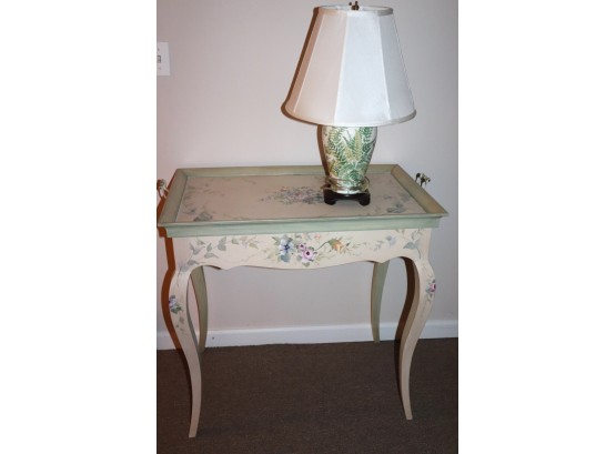 Hand Painted Vintage Inspired Tray Table And Hand Painted Porcelain Lamp