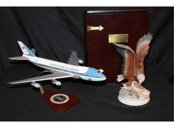 Lot Of Commemorative Items From US Air Force One Model, Porcelain Bisque Eagle