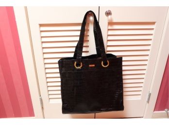 Authentic St John Croc Stamped Black Patent Leather Tote Bag
