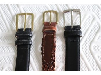Lot Of 3 Leather Belts From Crocket & Jones, LL Bean And Allen Edmonds