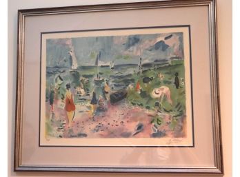 Signed F Gicot Artists Proof Seaside Lithograph In Antiqued Silvered Frame
