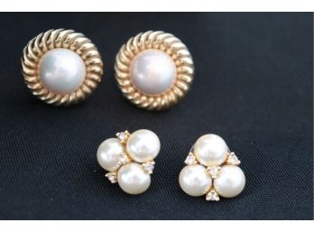 2 Pair 14K YG Pearl Fancy Earrings
