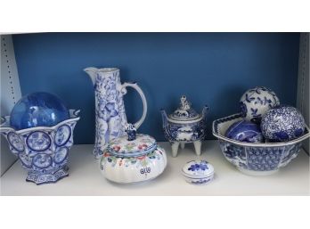 Vintage Assorted Blue & White Porcelain Decorative Accessories