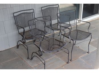 Assortment Of Wrought Iron Black Lattice Outdoor Chairs And Rockers