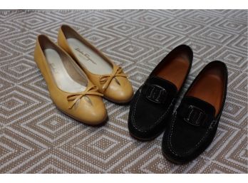 Pair Of Womens Leather Ballet & Suede Loafer Flats By Salvatore Ferragamo - Size 8