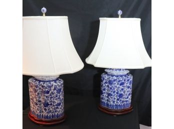 Pair Of Fabulous Oriental Style Porcelain Ginger Jar Table Lamps