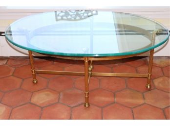 Vintage Glass Top Fluted Leg Brass Base Coffee Table