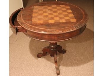 Vintage Chess Pedestal Table With Two Drawers
