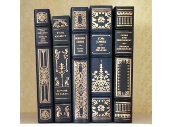5 Asstd Vintage Leather Bound Books By The Franklin Library Turgenev, Defoe & More