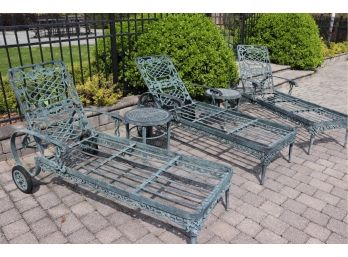 Assortment Of Quality Verdi Green Cast Aluminum Outdoor Lounge Chairs