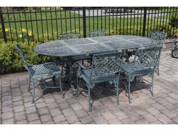 Quality Verdi Green Cast Aluminum, Large Outdoor Dining Set With 6 Armchairs