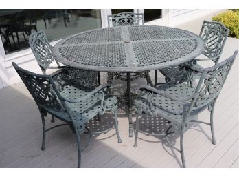 Gorgeous Quality Outdoor Set Of Cast Aluminum Round Table And 5 Chairs