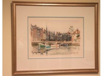 Honfleur France 1985 Signed A. Inglot Watercolor In Gilded Frame