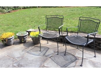 Assortment Of Resin Pots And Wrought Iron Chairs