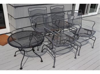 Assortment Of Vintage Wrought Iron Lattice Outdoor Chairs And Rockers