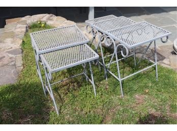 Collection Of Wrought Iron Lattice Work Outdoor Nesting Tables