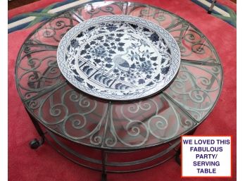 Fabulous Vintage Wrought Iron Metal Table With Porcelain Dish Insert