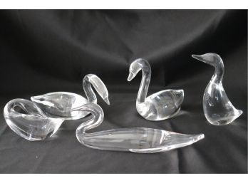 5 Vintage Steuben Crystal Clear Glass Swans