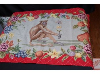 Very Eclectic And Colorful Decorative Monkey Needlepoint Rug