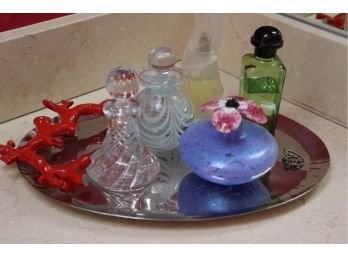 Michael Aram Polished Metal Tray With High End Scents & Perfume Bottles