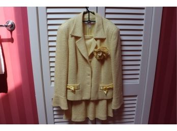Vintage Escada Pale Yellow Skirt Suit With Ribbon Bow Details