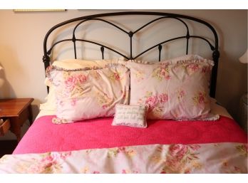 Stylish Antique French Style Metal Queen-Size Head & Footboard And Vintage Bedding