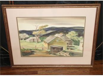 Vintage Watercolor In Gilded Antiqued Wood Frame
