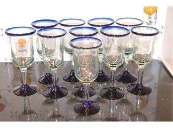 Assortment Of Cobalt Blue Handblown Wine Glasses