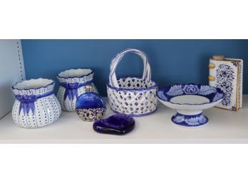 Assorted Blue & White Ceramic Decorative Pottery & Tiffany & Co Cobalt Blue Heart