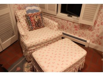 Custom Upholstered Club Chair & Ottoman, Throw & Pillow