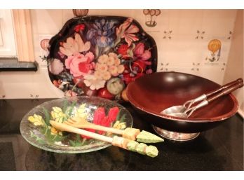 Assortment Of Salad And Serving Dish And Utensils