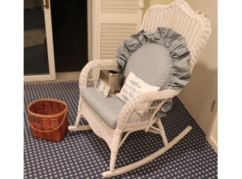 Classic White Painted Wicker Rocking Chair & Asstd Dec Accessories