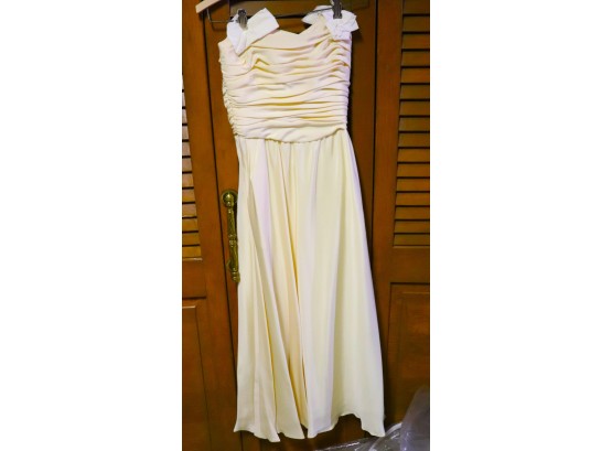Yellow Strapless Silk Evening Dress By Albert Nippon, Size 2