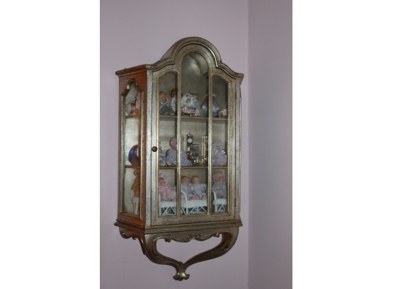 Wall Display Cabinet With Miniature Dolls