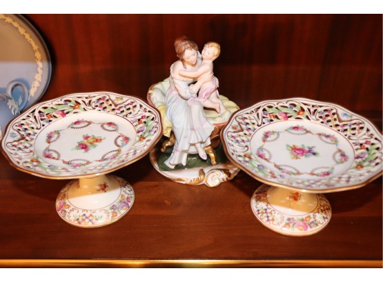 2 Piece Schumann China & Capodimonte, Italy, Figurine Of Mother And Child
