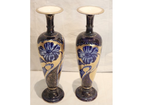 Pair Of 14' Tall Cobalt And Gold Vases Beauties!