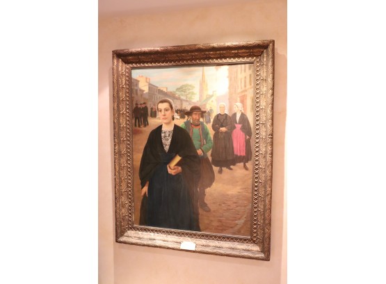 Antique Fine French Painting By Listed Artist, Paul Abram 62' Tall X 49' W In Carved Wood Frame Circa 1903