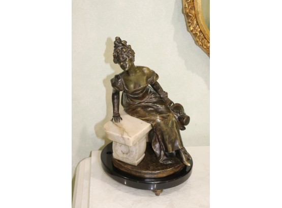 Bronze Female Figurine With Marble Bench