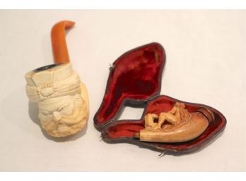 Meerchaum Pipe With Man’s Face & Small Nude Pipe Without Stem
