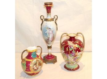 3 Antique European Handpainted Porcelain Pieces