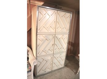 White 2 Door Cabinet In Mid-Century 70’s Look With Chrome Detail
