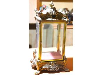 Heavy Ornate  Brass Metal And Glass Standing Display Case For Your Favorite Collectible