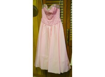 Pink Silk Sequined Strapless Dress Size 2