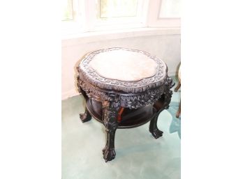 Antique Asian Side Table With Marble Insert