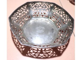 Tiffany And Co Makers  Hexagon Sterling Silver Monogramed Pierced Basket