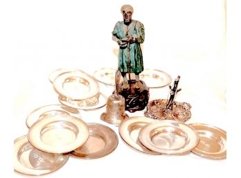 Assorted Sterling Plates, Vintage Wood Carved Bobblehead Shepard With Staff And More!