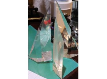 3 Lucite Triangle Shaped Sculptural Pieces